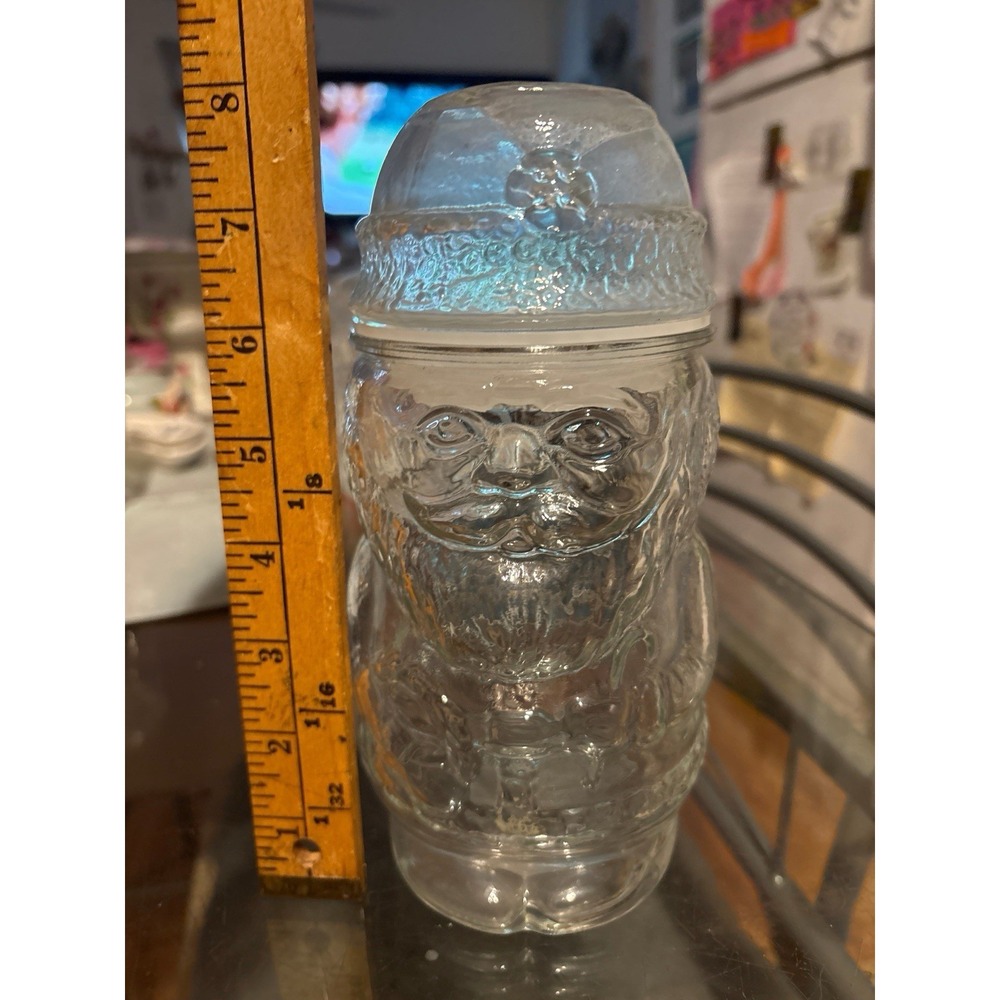 Vtg Clear Glass Santa Claus Holiday Cookie Jar Canister Container Made in Canada